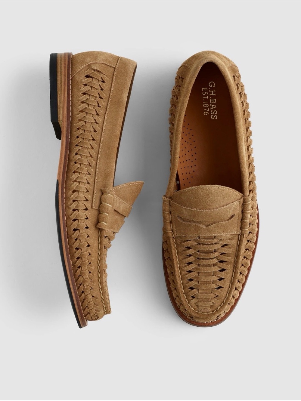 NEW G.H.BASS Lexington Penny Loafers in Hazelnut woven Suede NZ966 size 12